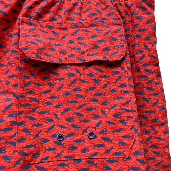 Vineyard Vines Mens Swim Trunks XL Coral Red Blue Fish Elastic Drawstring Shorts - Picture 7 of 9